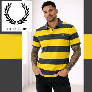 Fred Perry Cotton Pique Yellow and Grey Stripes Polo Shirt